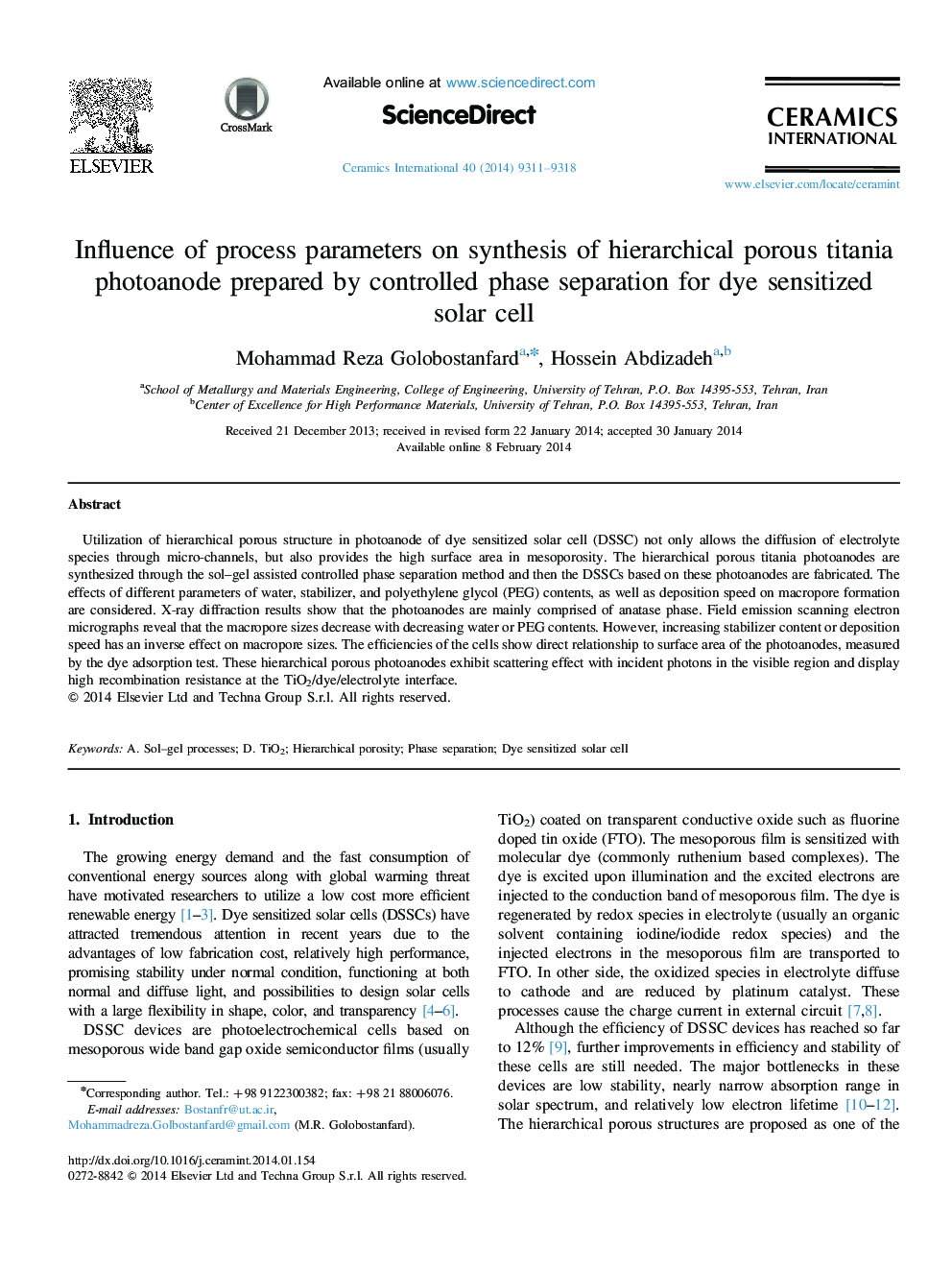 Influence of process parameters on synthesis of hierarchical porous titania photoanode prepared by controlled phase separation for dye sensitized solar cell