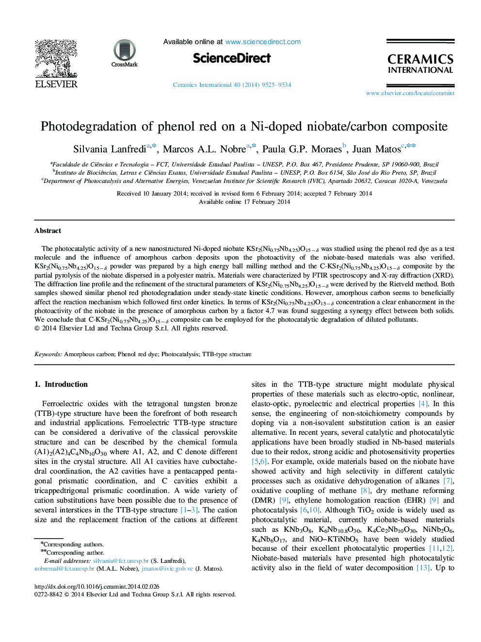 Photodegradation of phenol red on a Ni-doped niobate/carbon composite
