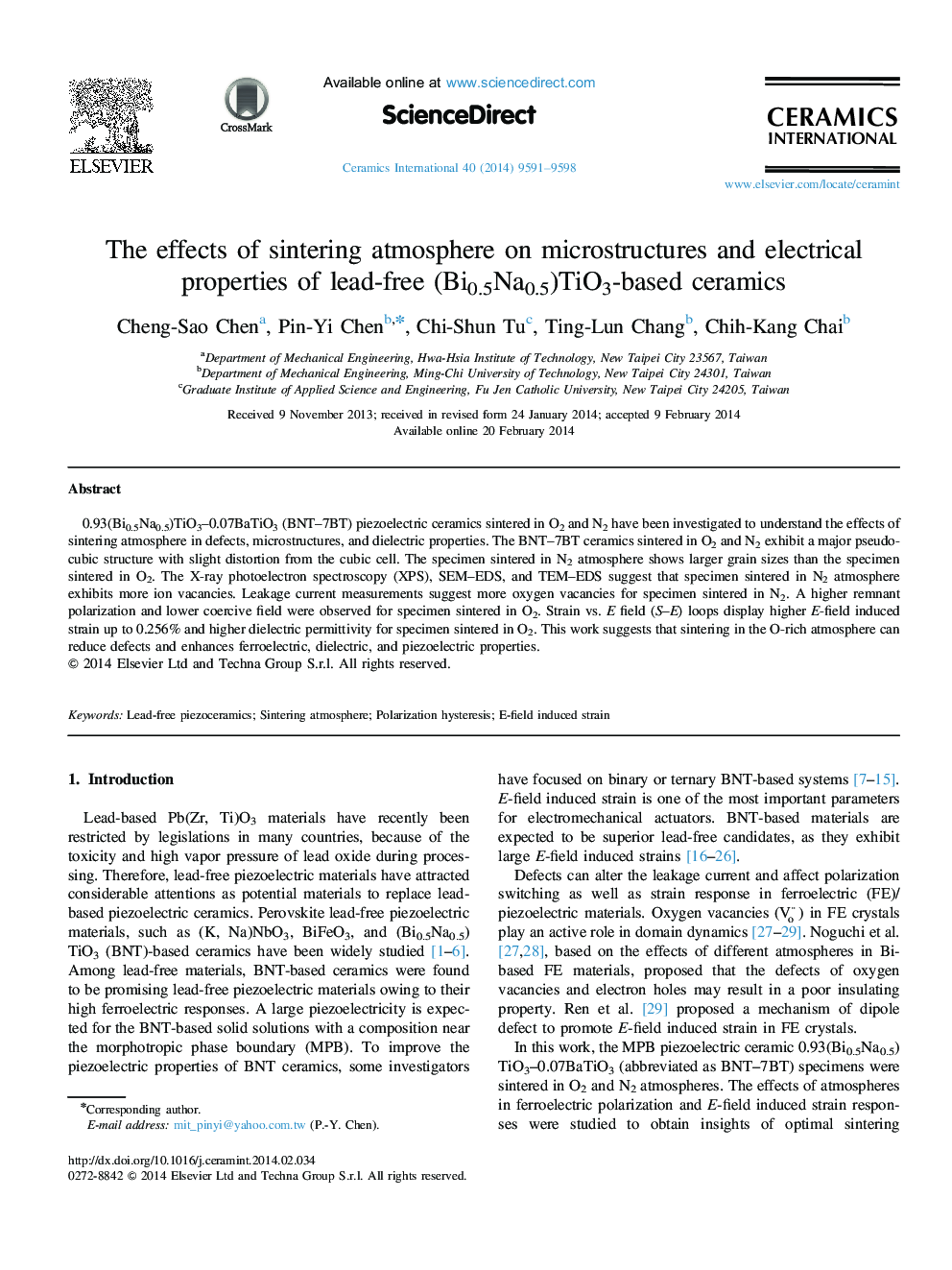 The effects of sintering atmosphere on microstructures and electrical properties of lead-free (Bi0.5Na0.5)TiO3-based ceramics