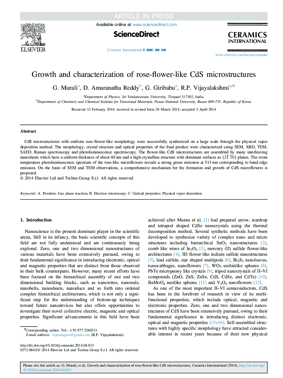 Growth and characterization of rose-flower-like CdS microstructures