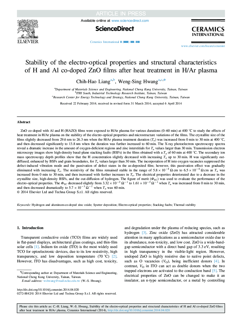 Stability of the electro-optical properties and structural characteristics of H and Al co-doped ZnO films after heat treatment in H/Ar plasma