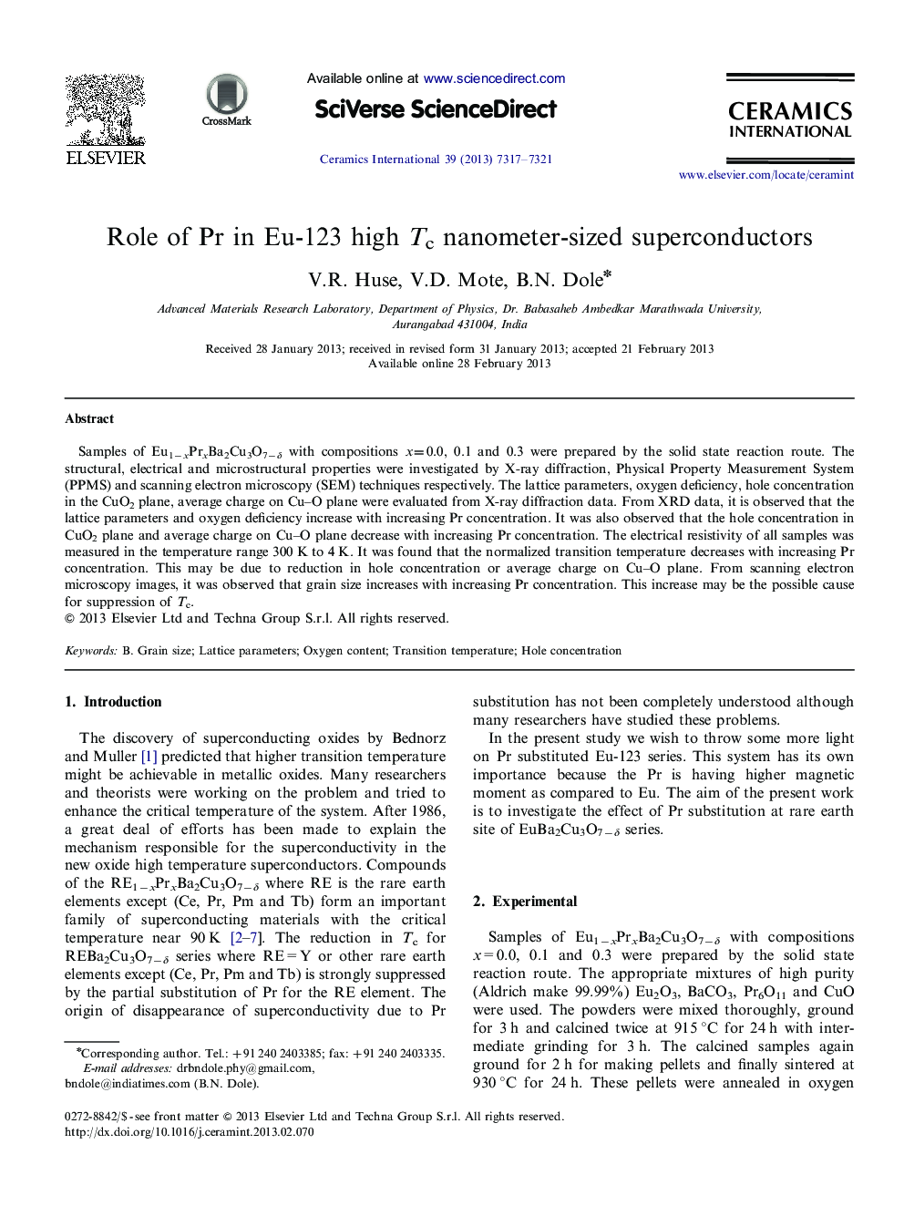 Role of Pr in Eu-123 high Tc nanometer-sized superconductors