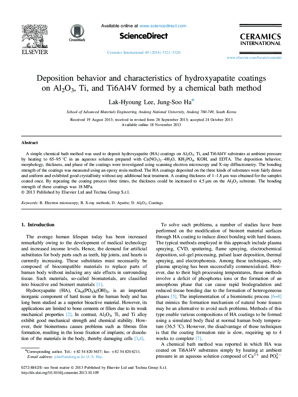 Deposition behavior and characteristics of hydroxyapatite coatings on Al2O3, Ti, and Ti6Al4V formed by a chemical bath method