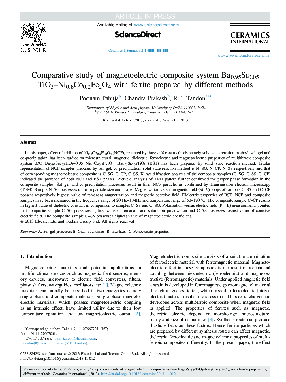 Comparative study of magnetoelectric composite system Ba0.95Sr0.05TiO3-Ni0.8Co0.2Fe2O4 with ferrite prepared by different methods