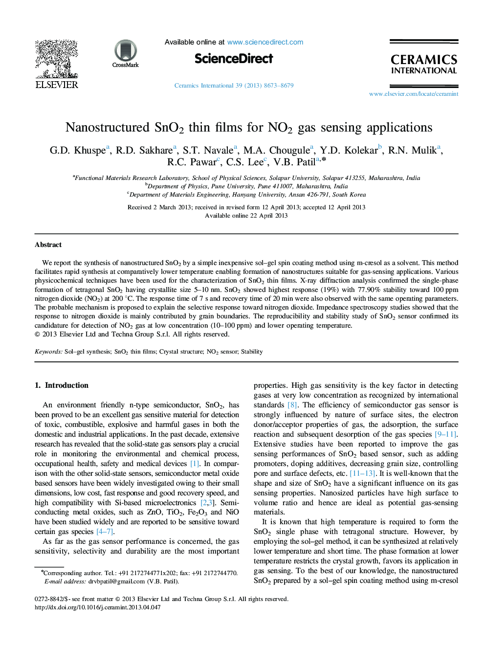 Nanostructured SnO2 thin films for NO2 gas sensing applications