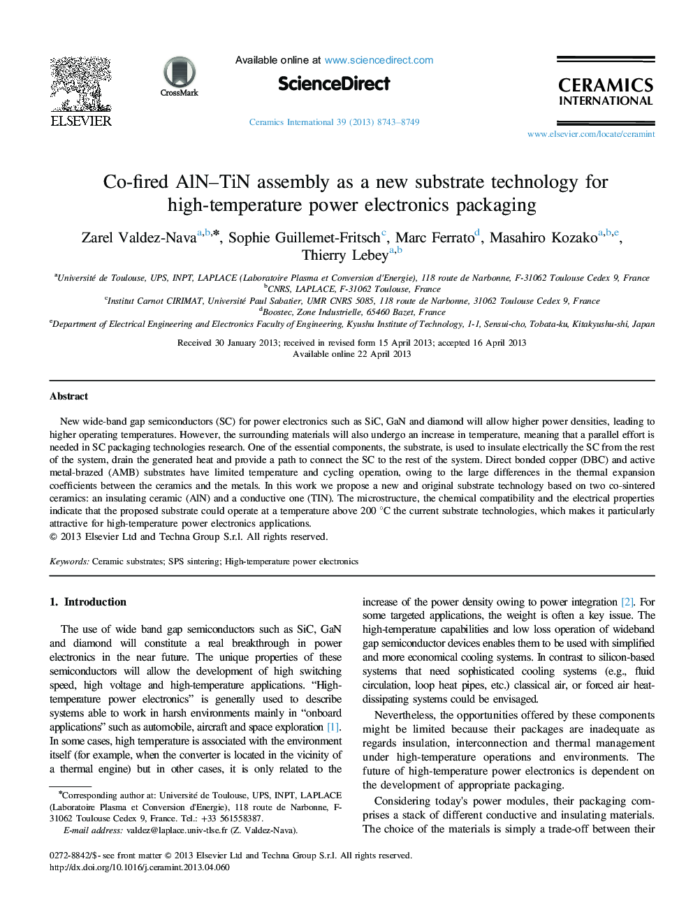 Co-fired AlN-TiN assembly as a new substrate technology for high-temperature power electronics packaging