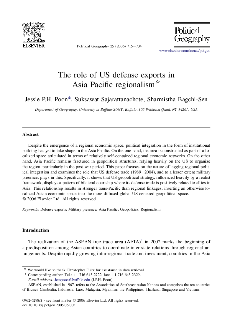 The role of US defense exports in Asia Pacific regionalism 