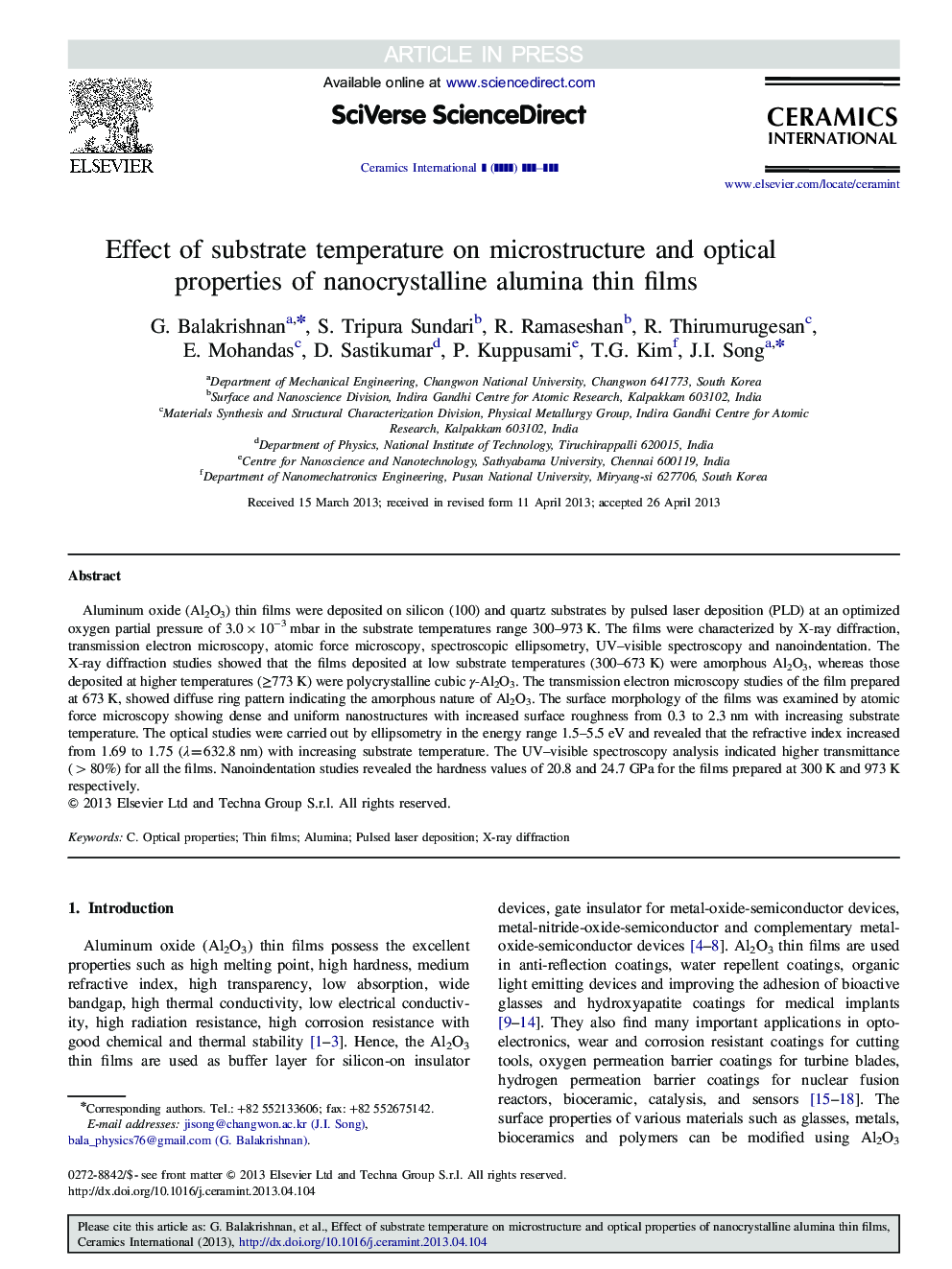 Effect of substrate temperature on microstructure and optical properties of nanocrystalline alumina thin films