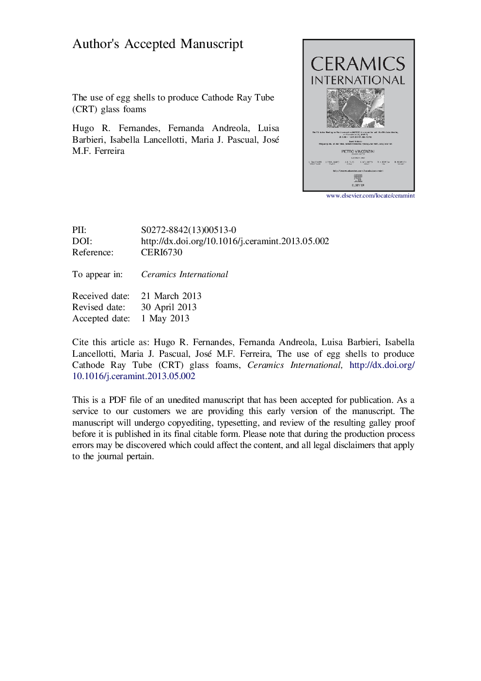 The use of egg shells to produce Cathode Ray Tube (CRT) glass foams