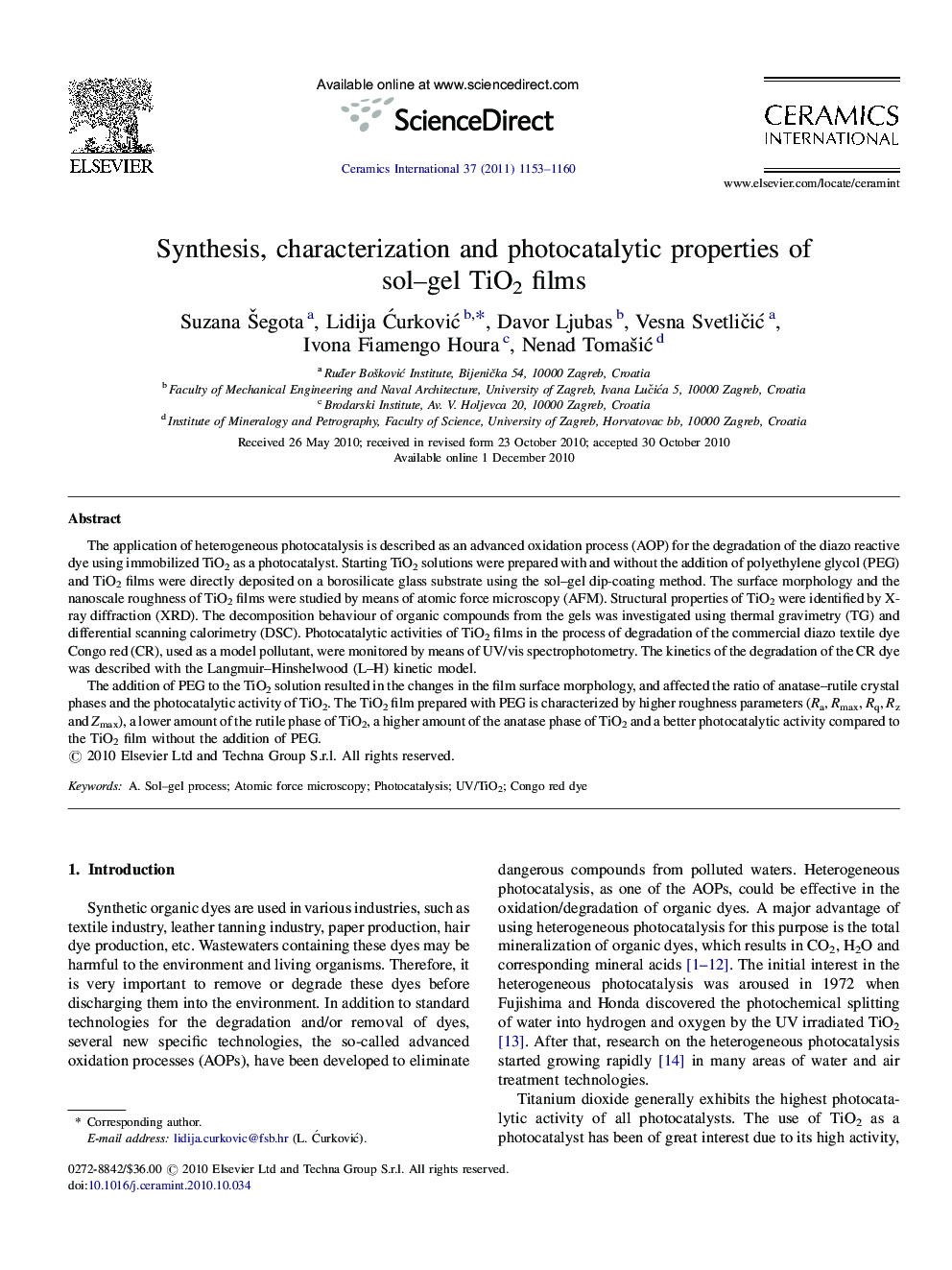 Synthesis, characterization and photocatalytic properties of sol-gel TiO2 films