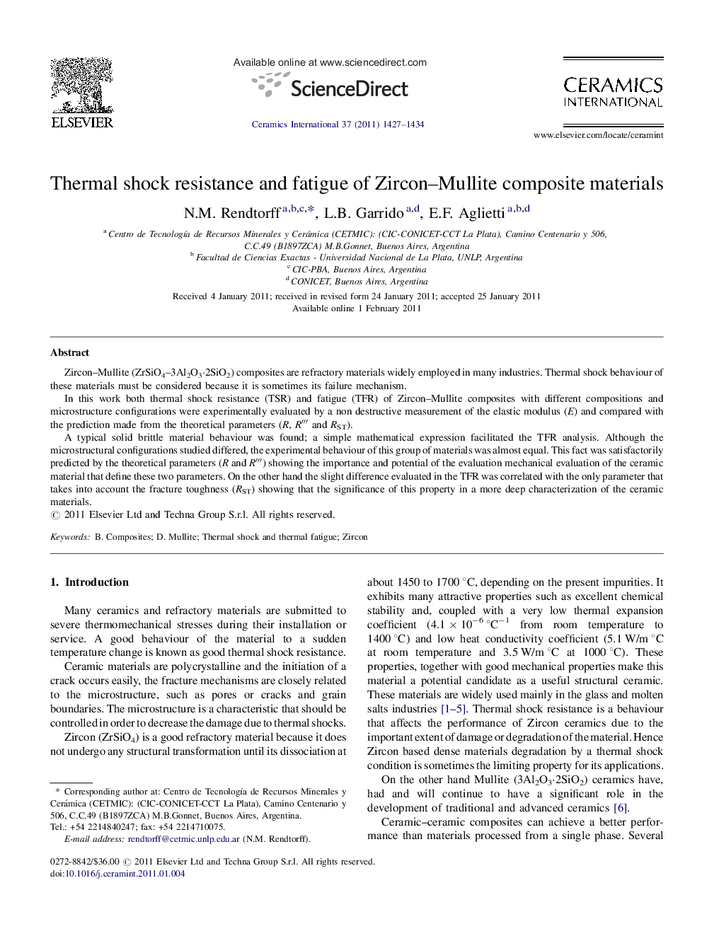 Thermal shock resistance and fatigue of Zircon-Mullite composite materials