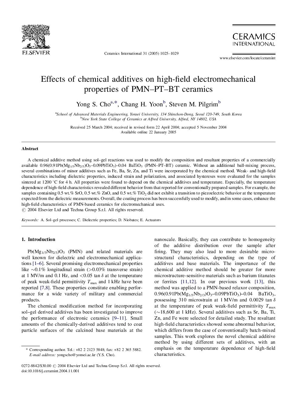 Effects of chemical additives on high-field electromechanical properties of PMN-PT-BT ceramics