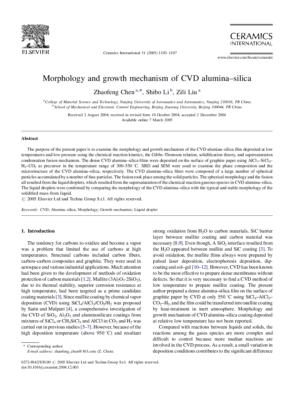 Morphology and growth mechanism of CVD alumina-silica