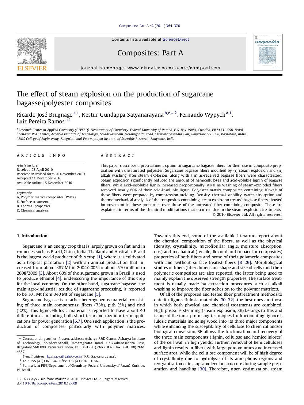 The effect of steam explosion on the production of sugarcane bagasse/polyester composites