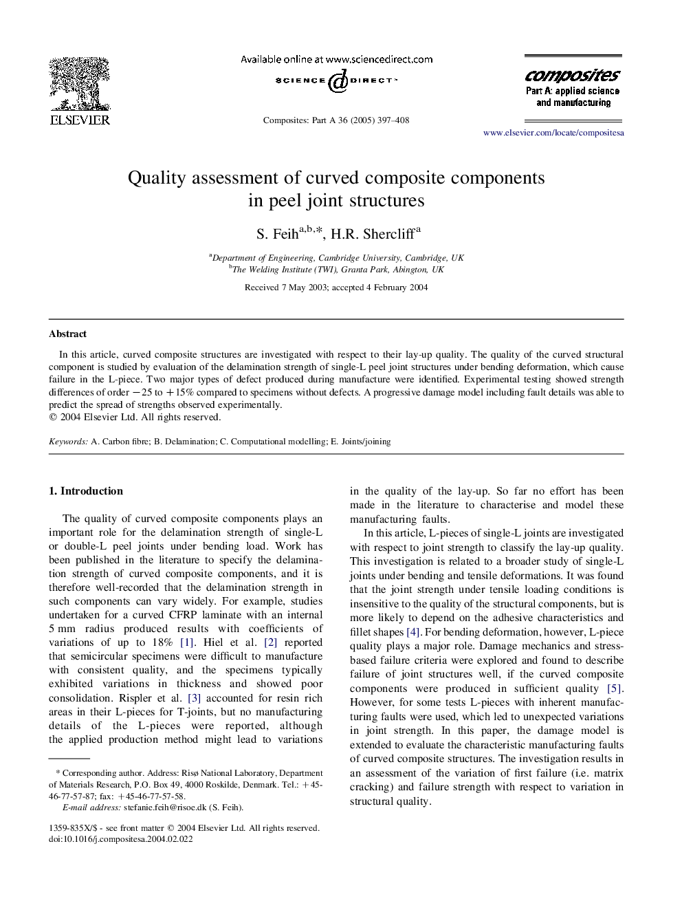 Quality assessment of curved composite components in peel joint structures