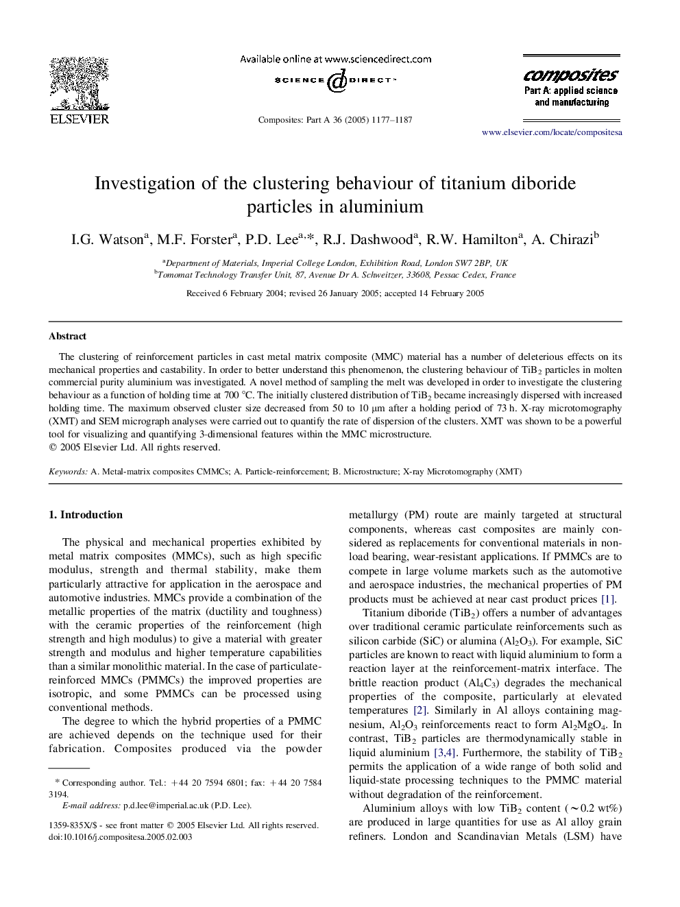 Investigation of the clustering behaviour of titanium diboride particles in aluminium