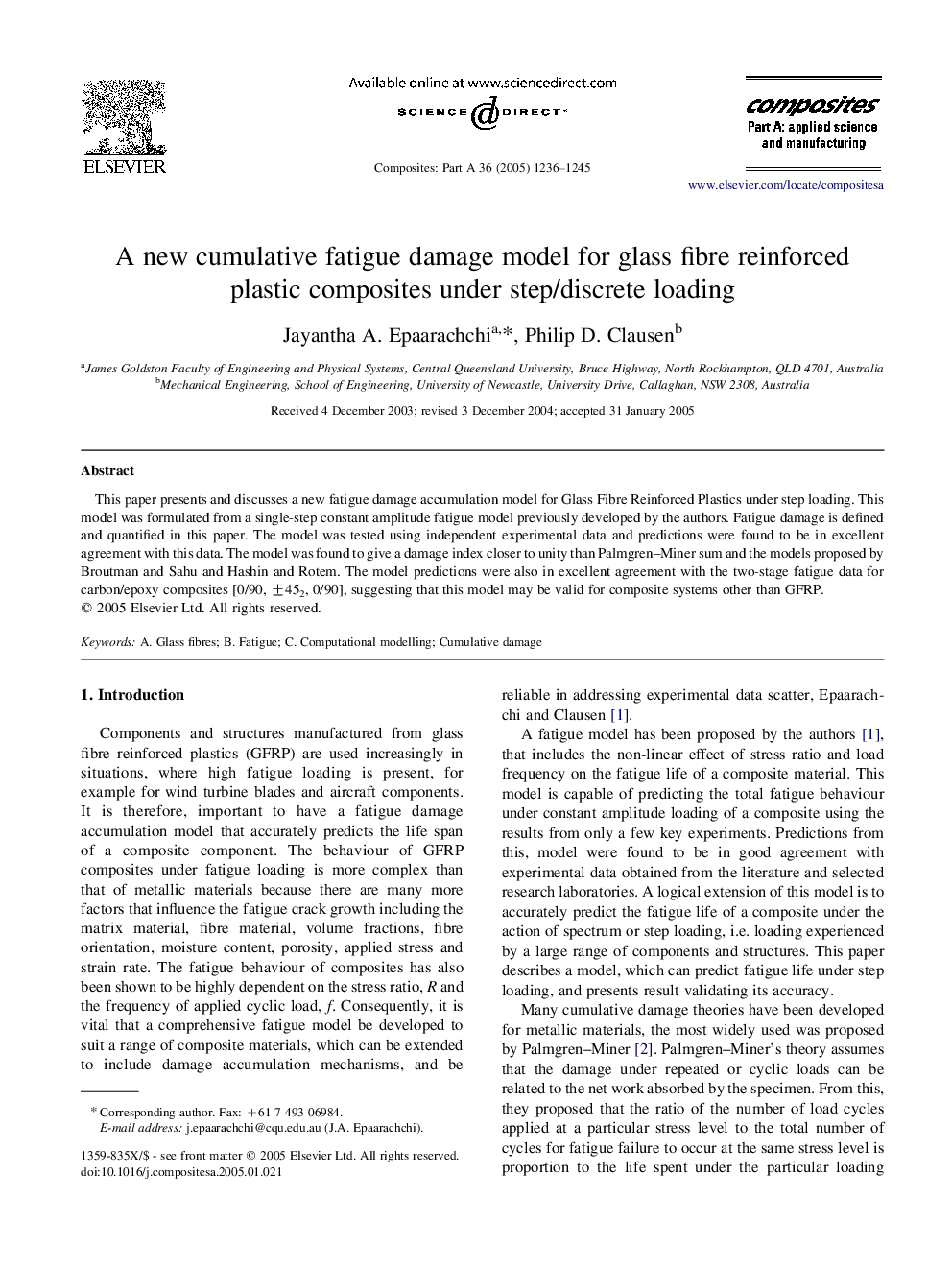 A new cumulative fatigue damage model for glass fibre reinforced plastic composites under step/discrete loading