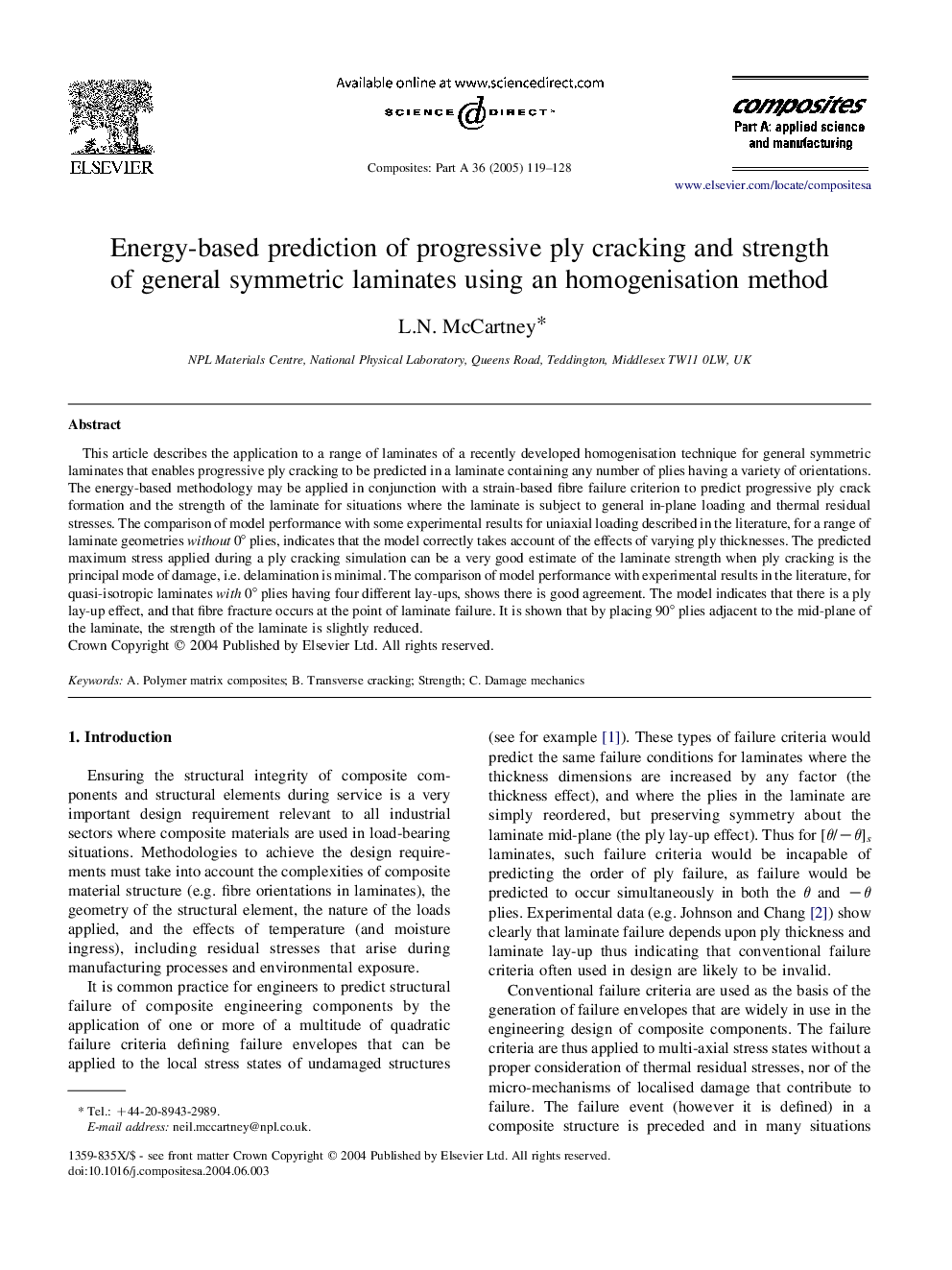 Energy-based prediction of progressive ply cracking and strength of general symmetric laminates using an homogenisation method