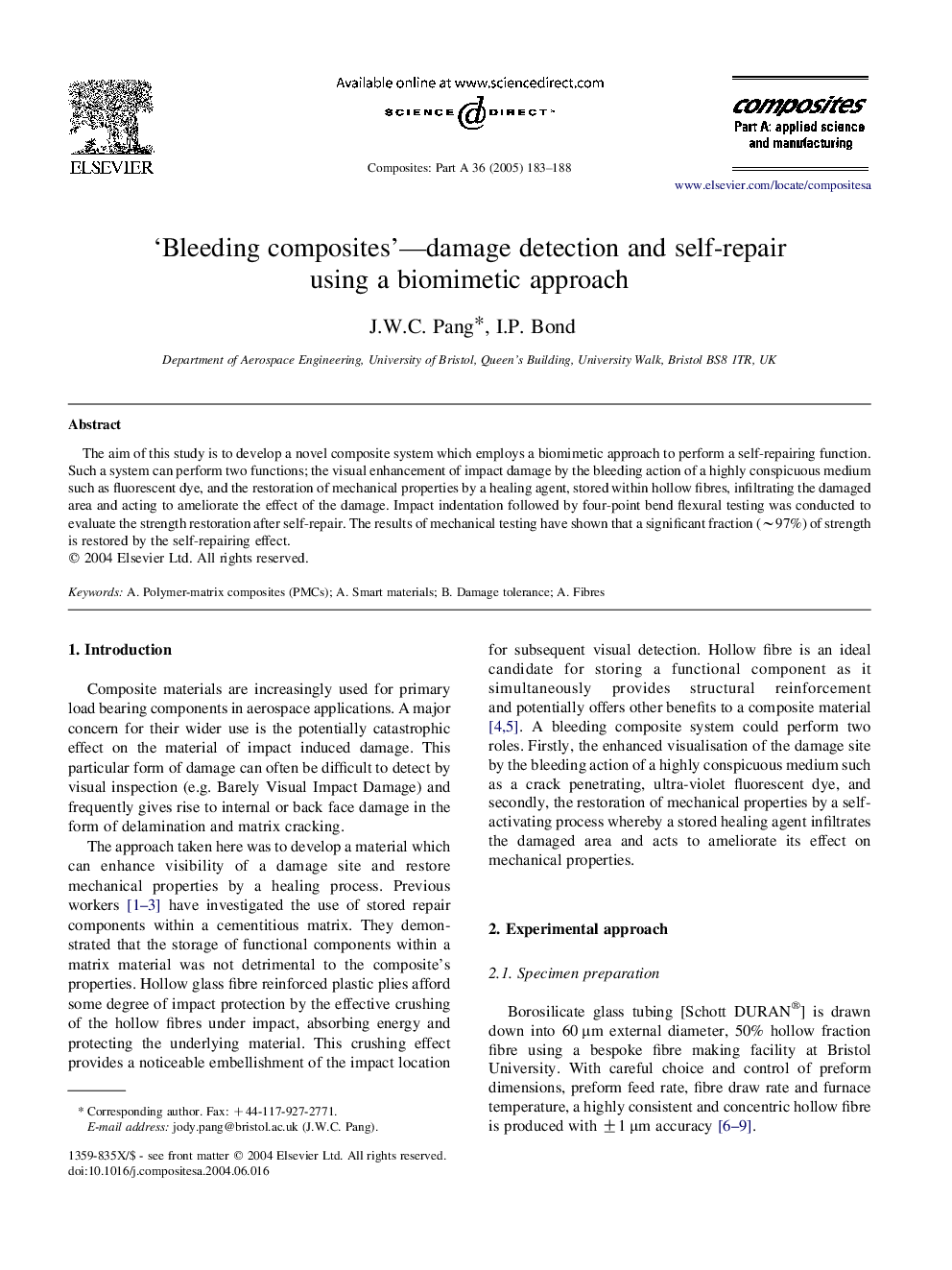 'Bleeding composites'-damage detection and self-repair using a biomimetic approach