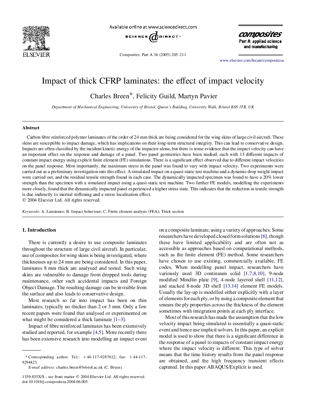 Impact of thick CFRP laminates: the effect of impact velocity