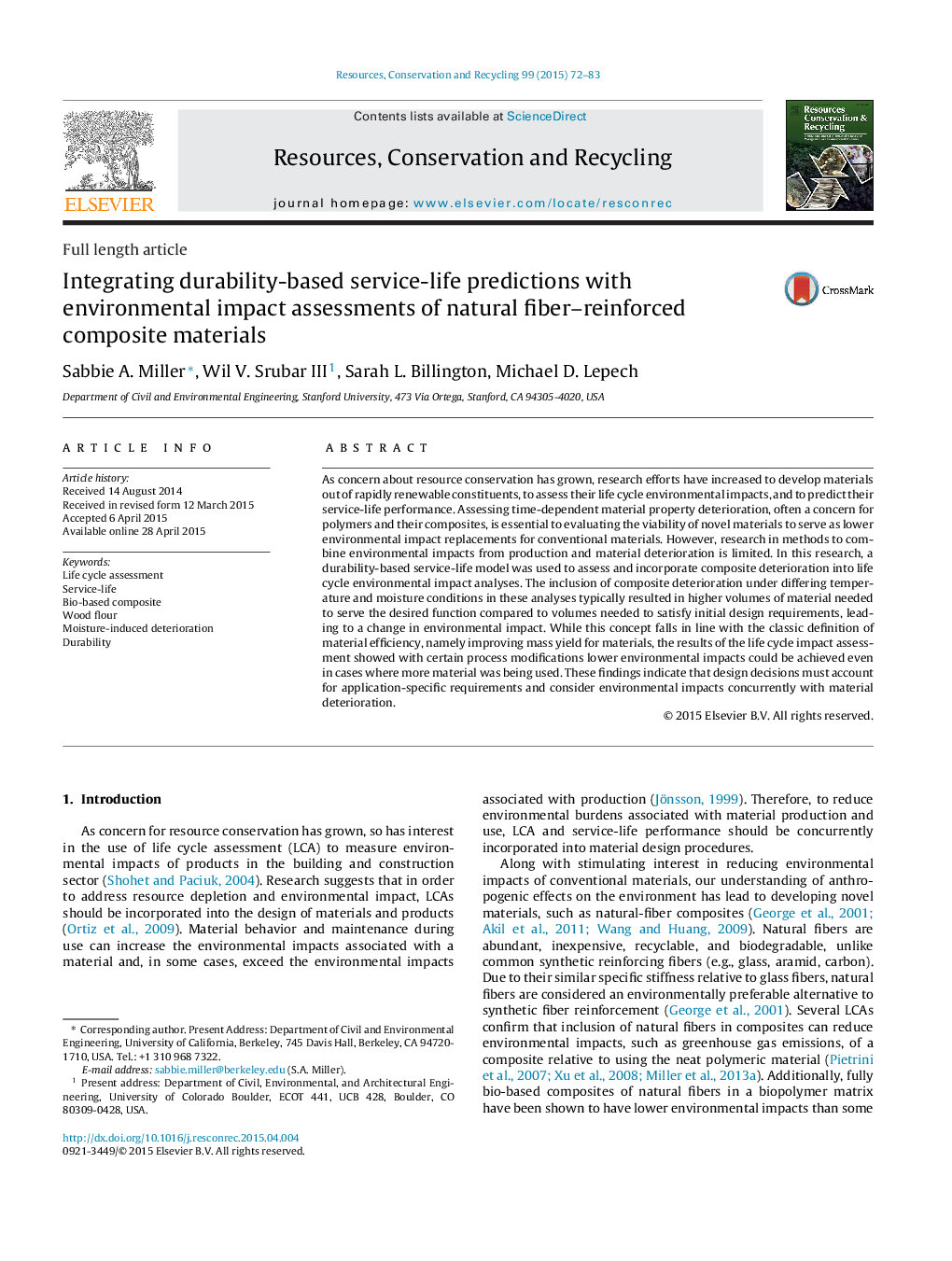 Integrating durability-based service-life predictions with environmental impact assessments of natural fiber–reinforced composite materials