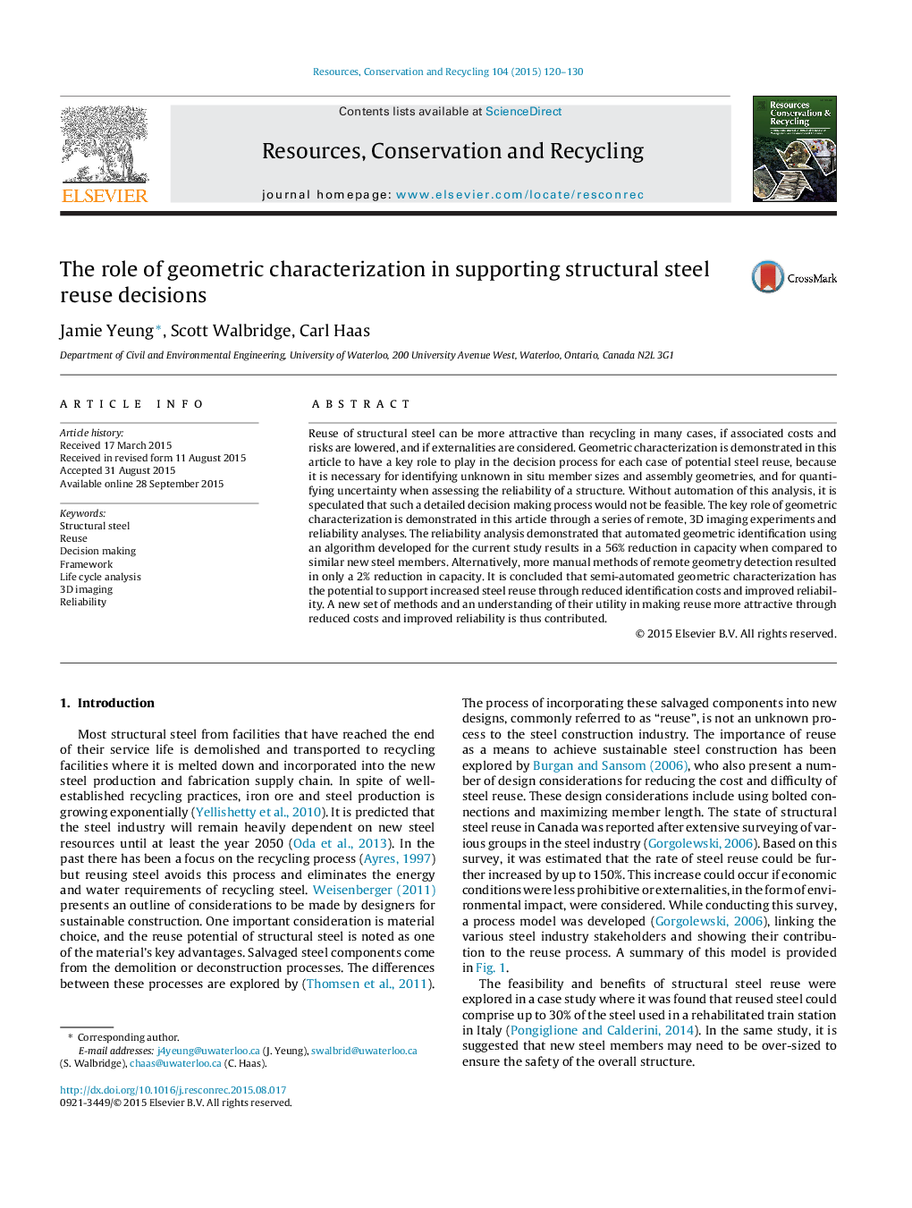 The role of geometric characterization in supporting structural steel reuse decisions