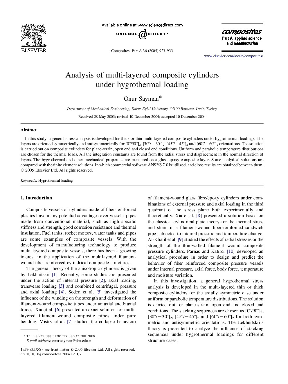 Analysis of multi-layered composite cylinders under hygrothermal loading