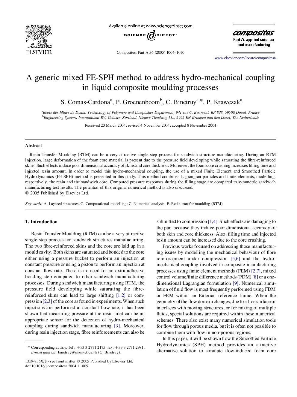 A generic mixed FE-SPH method to address hydro-mechanical coupling in liquid composite moulding processes