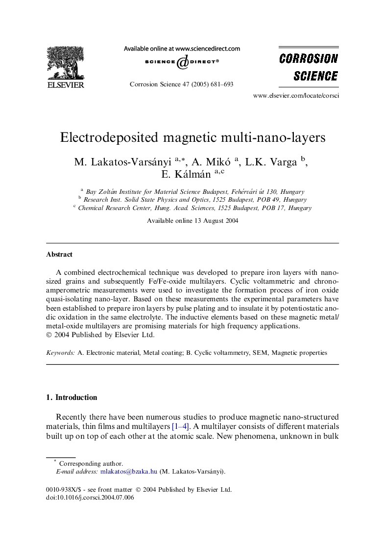 Electrodeposited magnetic multi-nano-layers