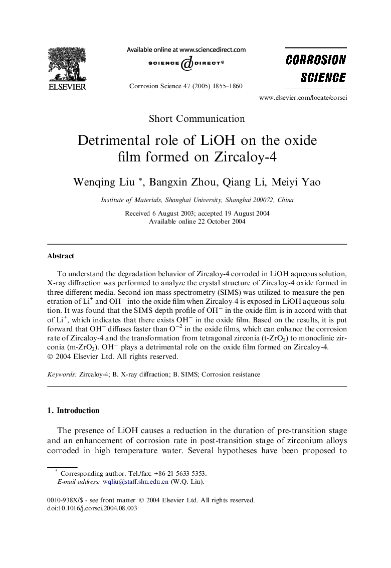 Detrimental role of LiOH on the oxide film formed on Zircaloy-4