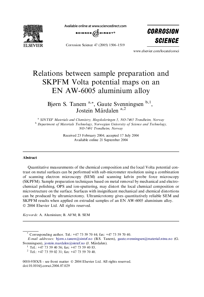 Relations between sample preparation and SKPFM Volta potential maps on an EN AW-6005 aluminium alloy