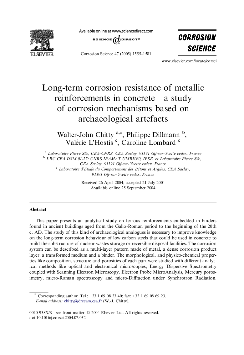 Long-term corrosion resistance of metallic reinforcements in concrete-a study of corrosion mechanisms based on archaeological artefacts