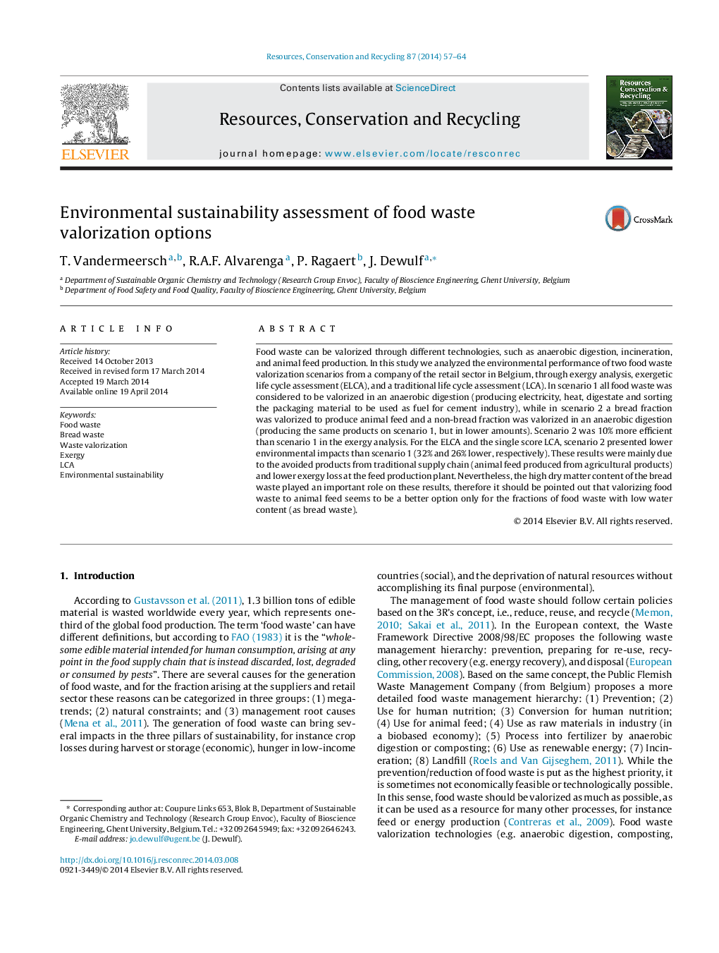 Environmental sustainability assessment of food waste valorization options