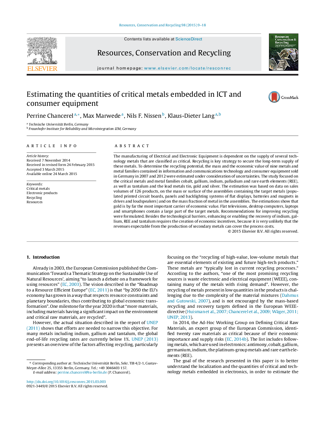 Estimating the quantities of critical metals embedded in ICT and consumer equipment