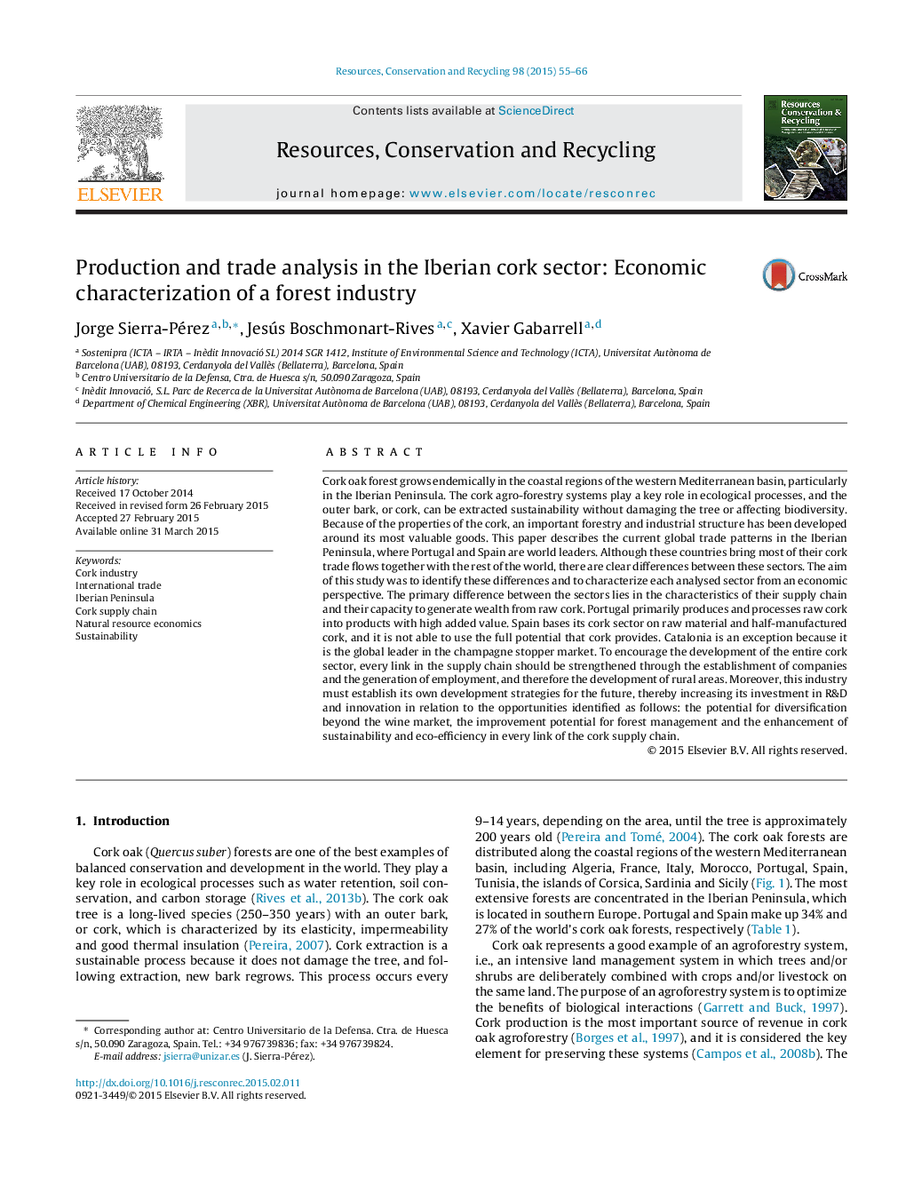 Production and trade analysis in the Iberian cork sector: Economic characterization of a forest industry