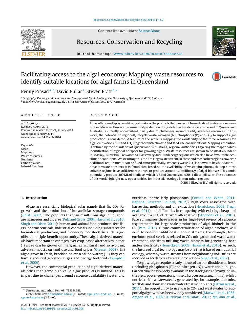 Facilitating access to the algal economy: Mapping waste resources to identify suitable locations for algal farms in Queensland