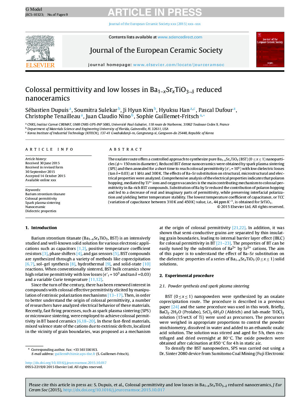 Colossal permittivity and low losses in Ba1-xSrxTiO3-Î´ reduced nanoceramics