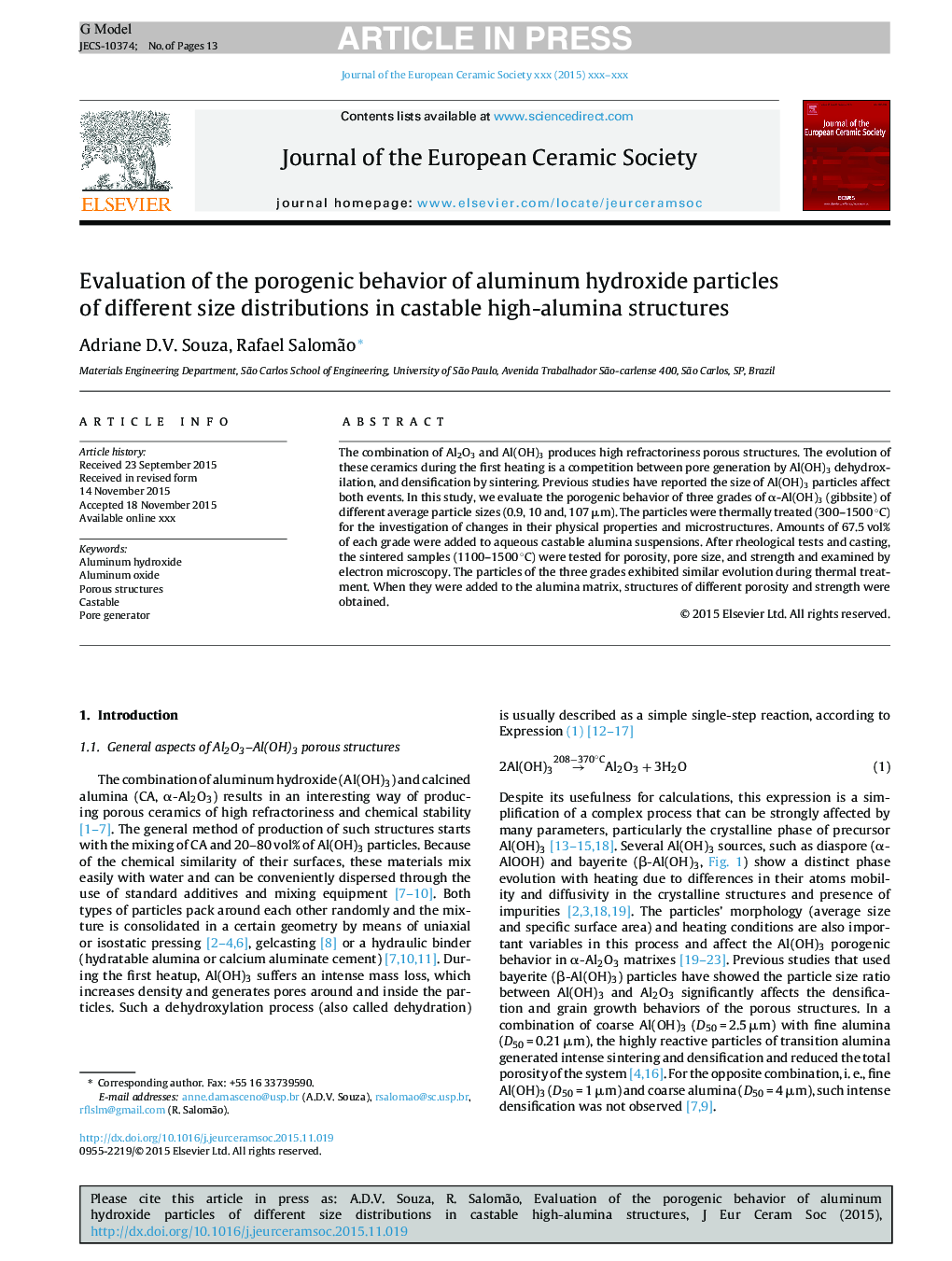 Evaluation of the porogenic behavior of aluminum hydroxide particles of different size distributions in castable high-alumina structures