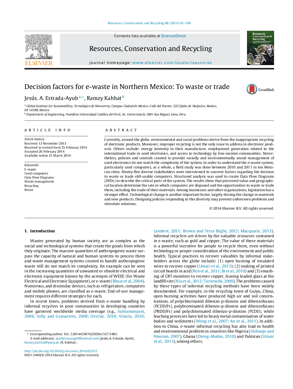 Decision factors for e-waste in Northern Mexico: To waste or trade