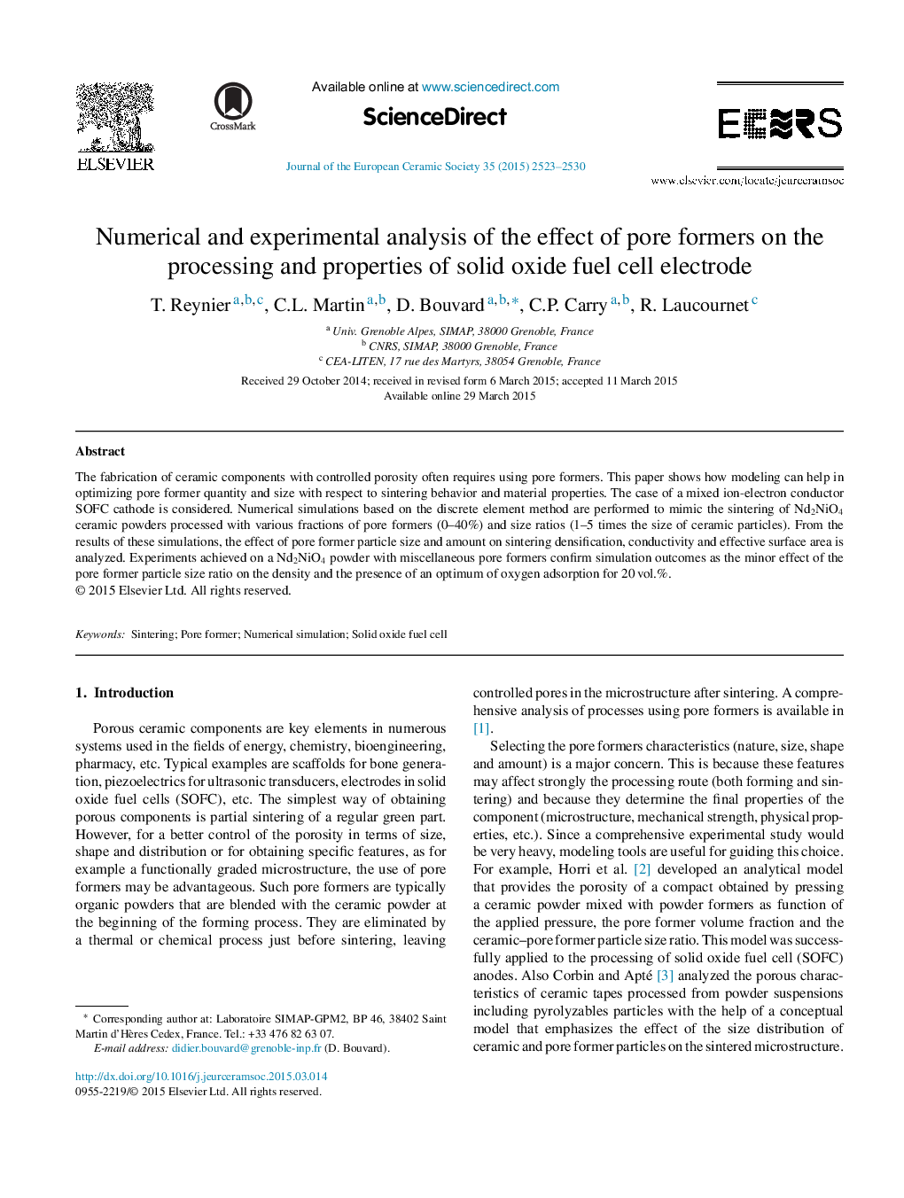 تجزیه و تحلیل عددی و تجربی اثر سازندگان حفره بر روی پردازش و خواص الکترود سلول سوختی اکسید جامد 