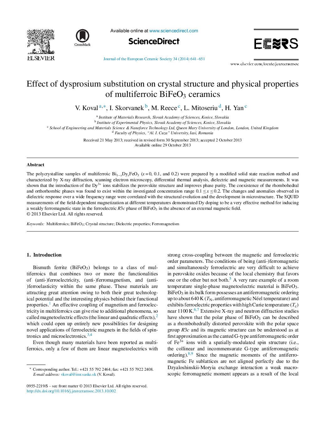 Effect of dysprosium substitution on crystal structure and physical properties of multiferroic BiFeO3 ceramics