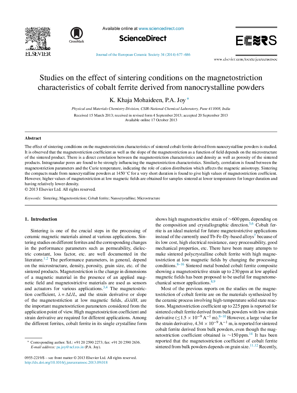 مطالعات بر روی تاثیر شرایط پخت و پز بر ویژگی های مغناطیسی فریت کبالت حاصل از پودر نانوکریستال 