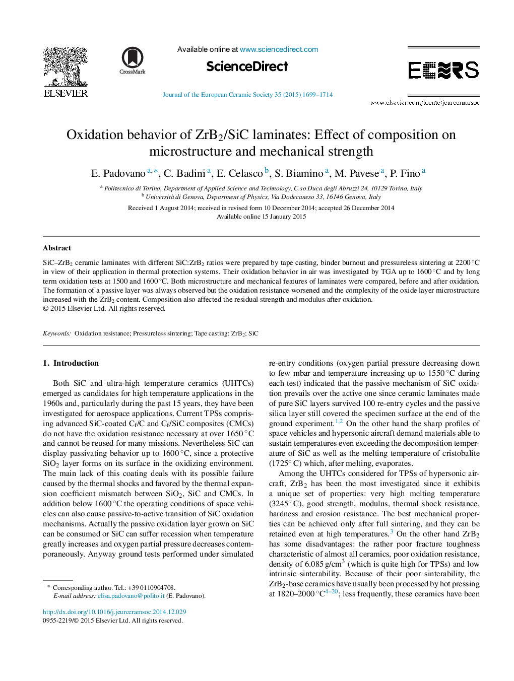 Oxidation behavior of ZrB2/SiC laminates: Effect of composition on microstructure and mechanical strength