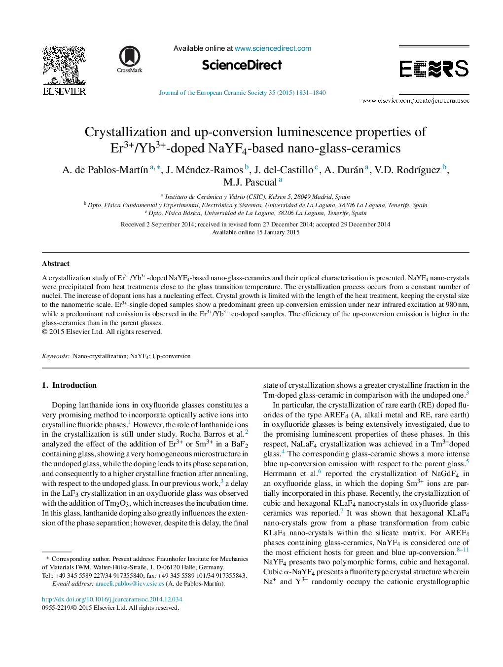 Crystallization and up-conversion luminescence properties of Er3+/Yb3+-doped NaYF4-based nano-glass-ceramics