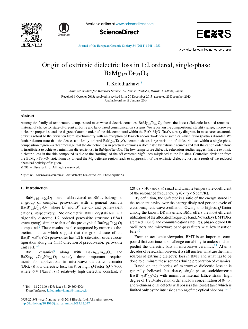 Origin of extrinsic dielectric loss in 1:2 ordered, single-phase BaMg1/3Ta2/3O3