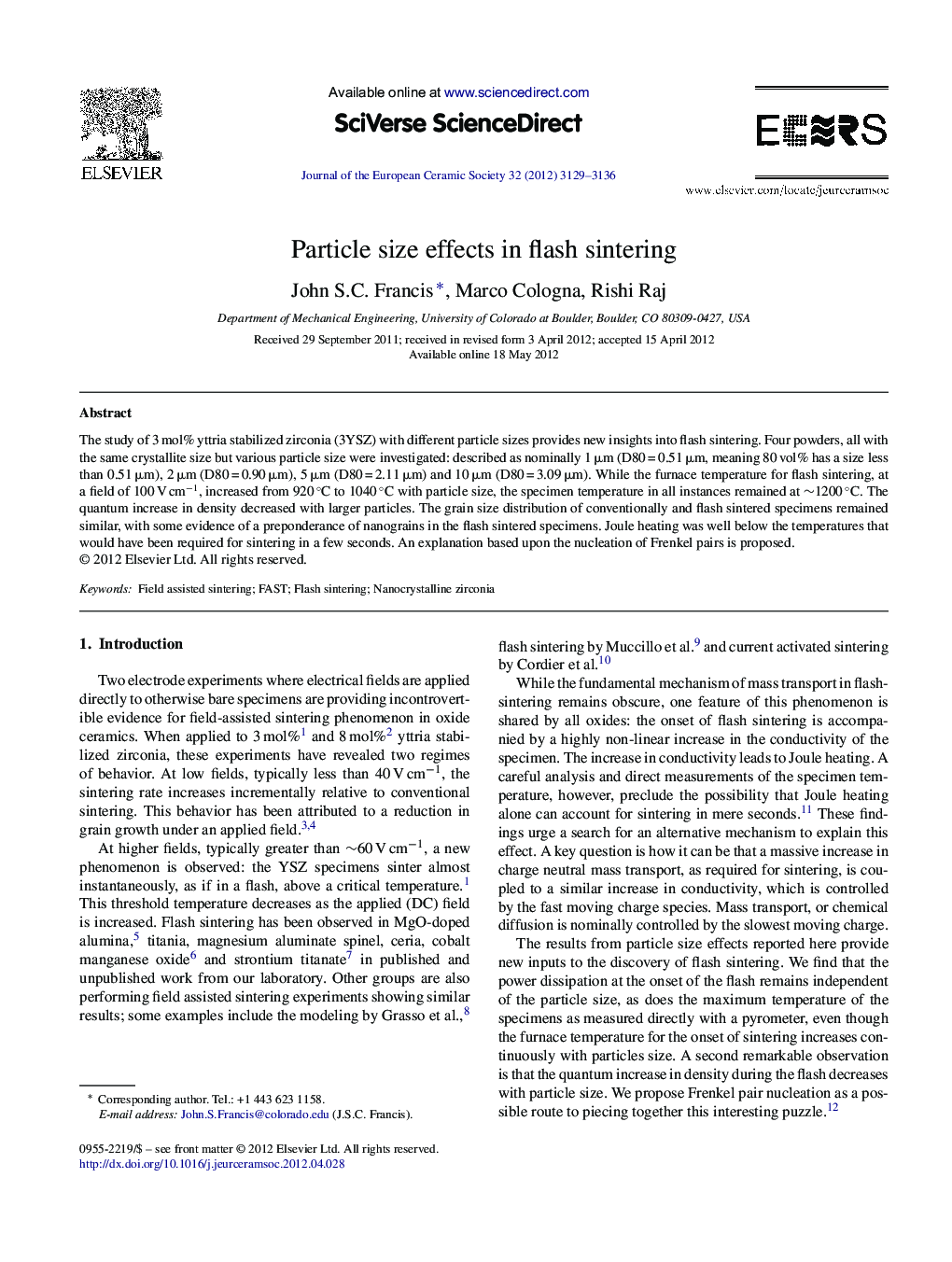 Particle size effects in flash sintering