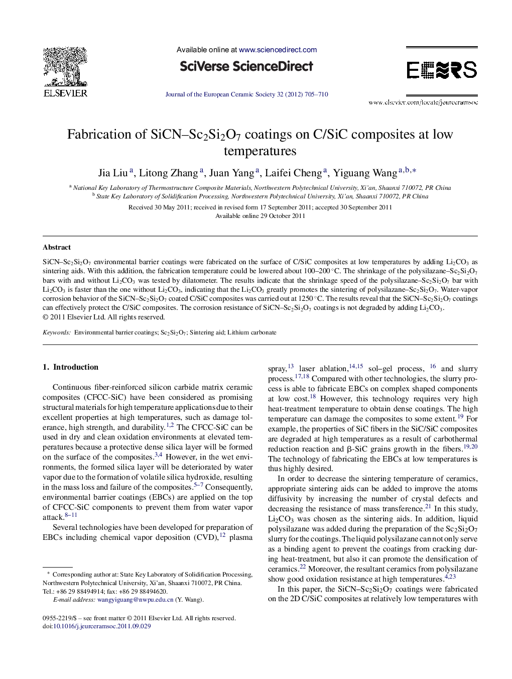 Fabrication of SiCN-Sc2Si2O7 coatings on C/SiC composites at low temperatures