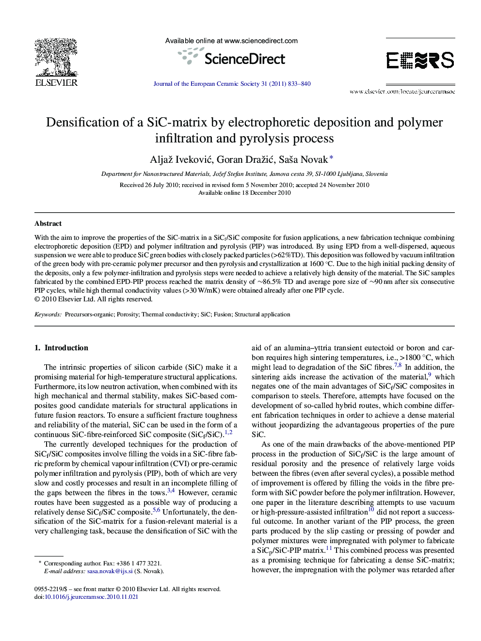 Densification of a SiC-matrix by electrophoretic deposition and polymer infiltration and pyrolysis process