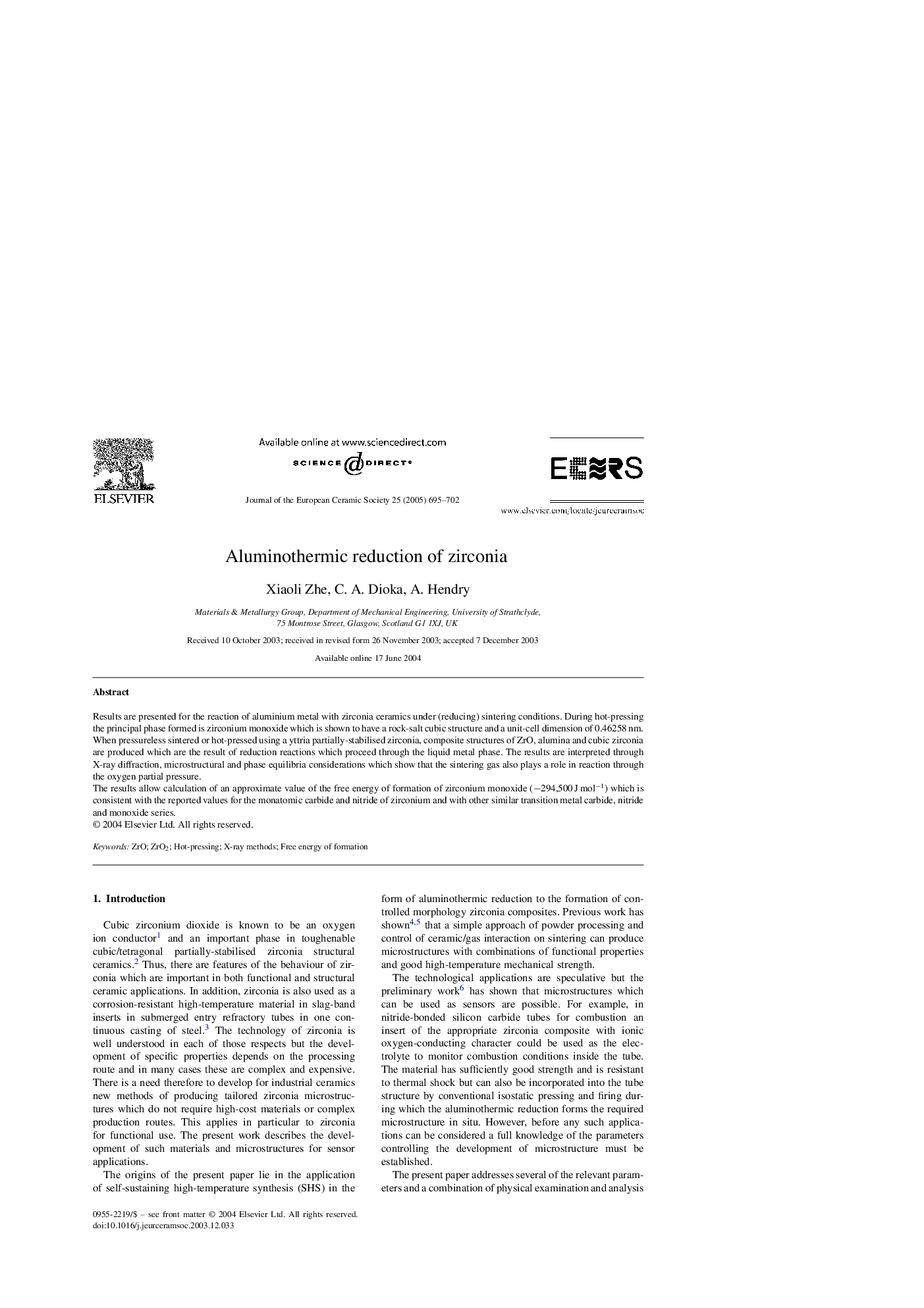 Aluminothermic reduction of zirconia