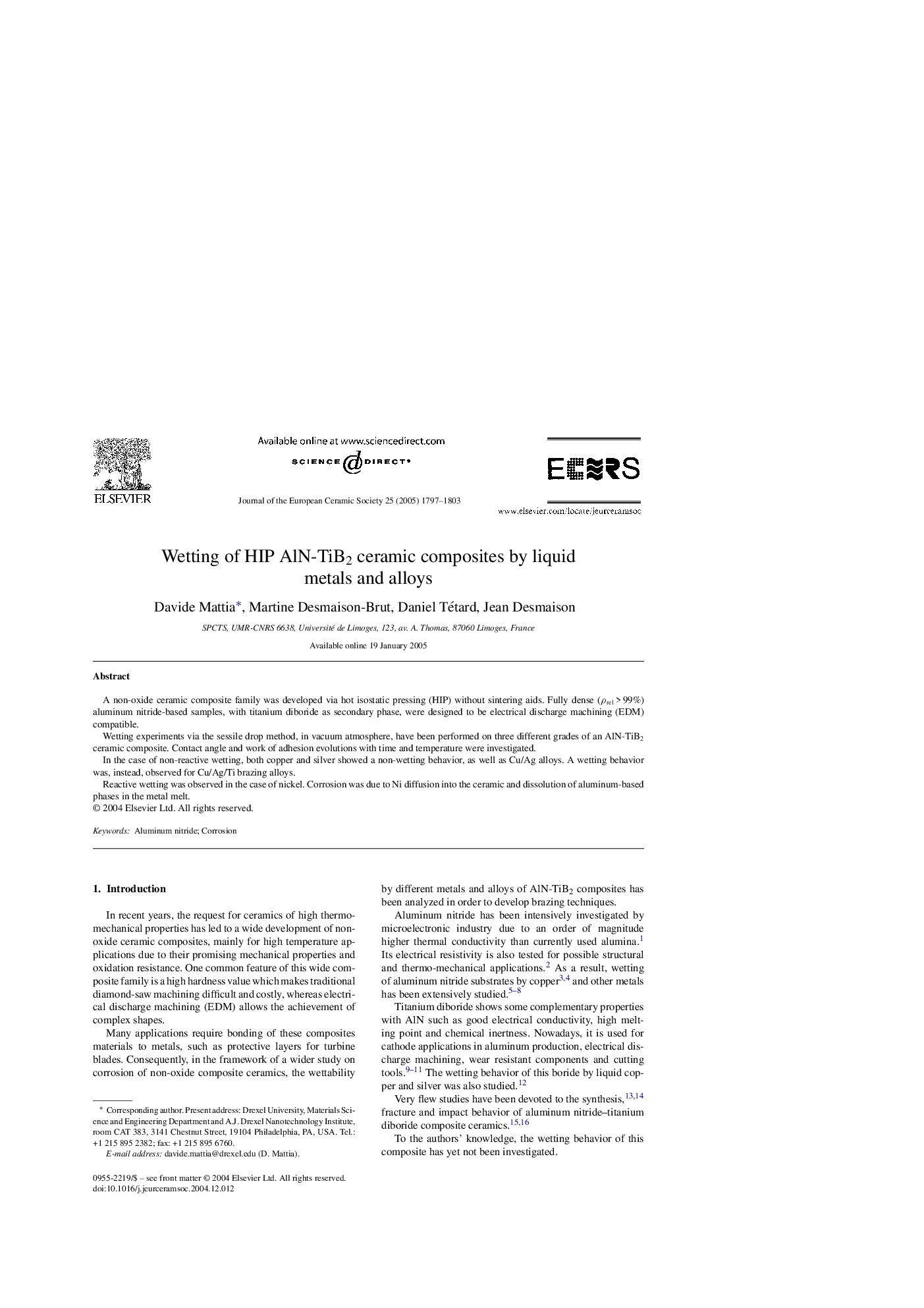 Wetting of HIP AlN-TiB2 ceramic composites by liquid metals and alloys